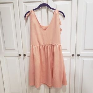 Romwe Pink V Neck Knot Shoulder Solid Dress